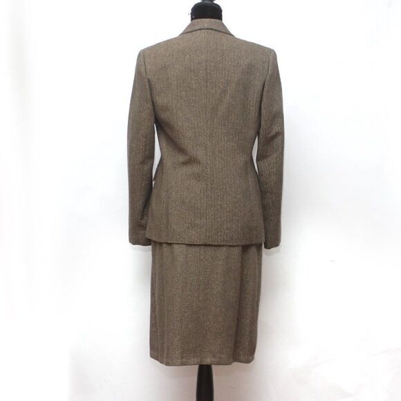 JONES NEW YORK 2PC Brown Wool‎ Blend Notch Collar Skirt Suit Size 6 - Picture 4 of 16